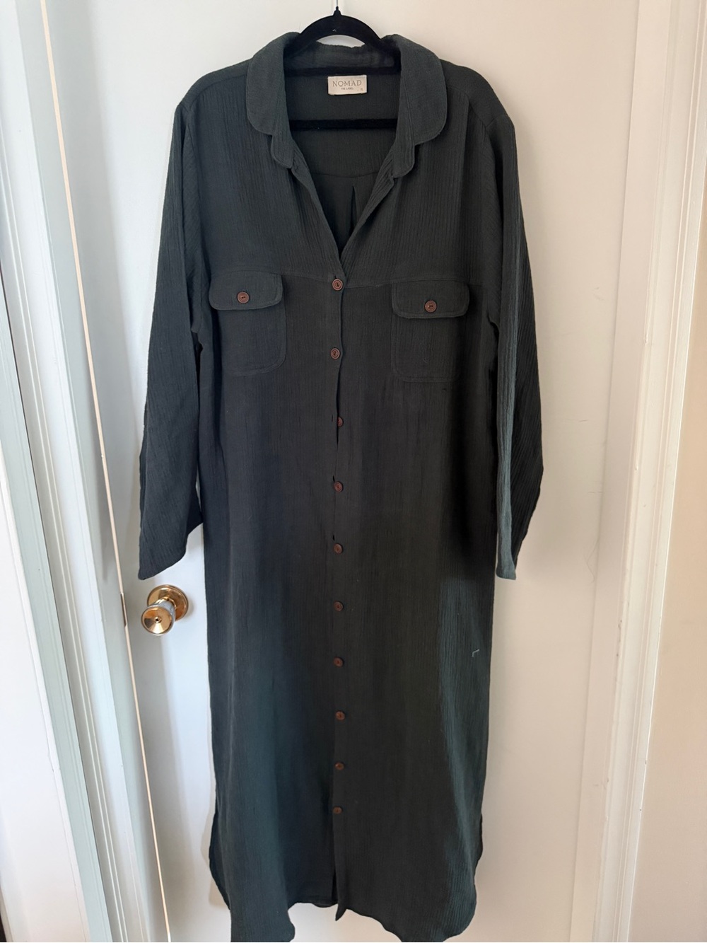 Nomad The Label XL French Linen Cotton Maxi Shirt Dress Charcoal Australia